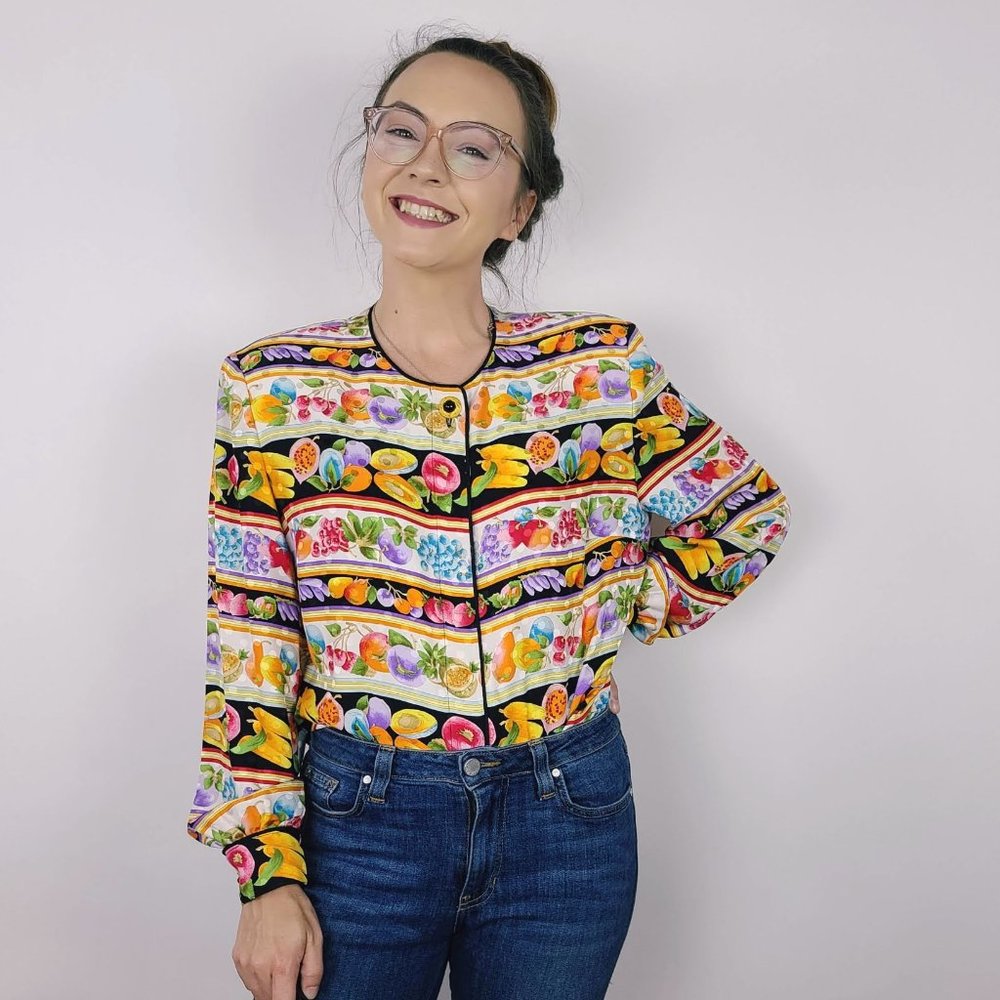 Vintage Maggy London 100% Silk Fruit Print Blouse